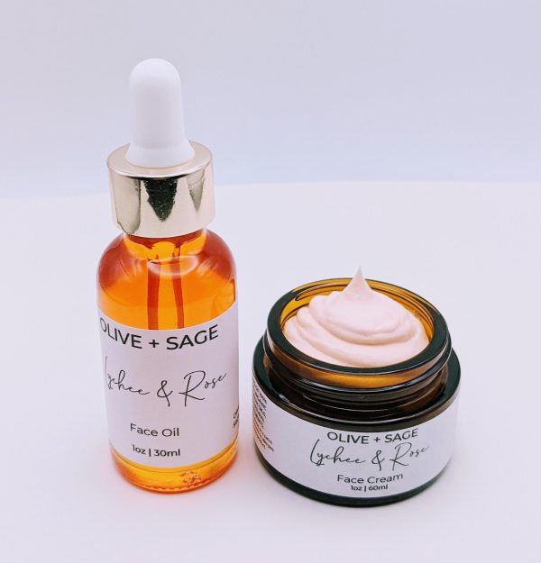 Lychee Rose Face Cream and Face Oil – Organic skincare for glowing, hydrated, and smooth skin.