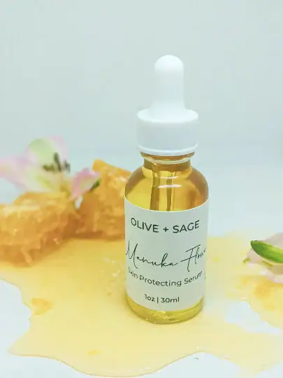 Manuka Flower Skin Protecting Serum bottle with dropper – Olive Plus Sage