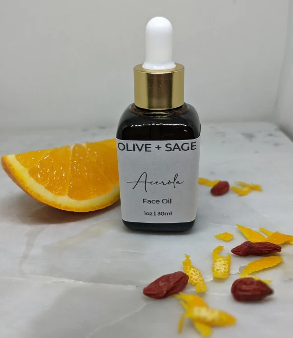 Vitamin C Face Oil bottle with oranges slices, hydrating skin
