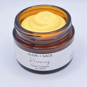 Recovery Face Cream with aloe butter and botanical oils in amber glass jar