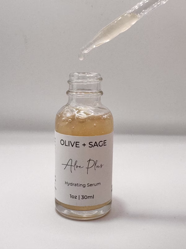 Aloe Plus Serum Dropper Texture Aloe Plus Hydrating Serum dropper showing lightweight water-based serum texture