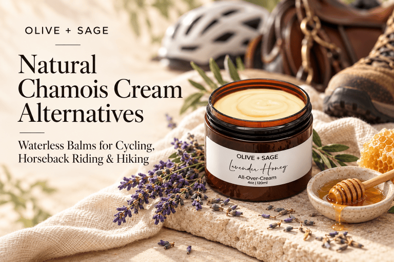 Lavender Honey waterless balm featured in a natural chamois cream alternatives guide for cycling, horseback riding and hiking