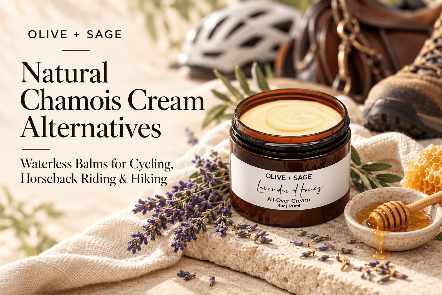 Lavender Honey waterless balm featured in a natural chamois cream alternatives guide for cycling, horseback riding and hiking